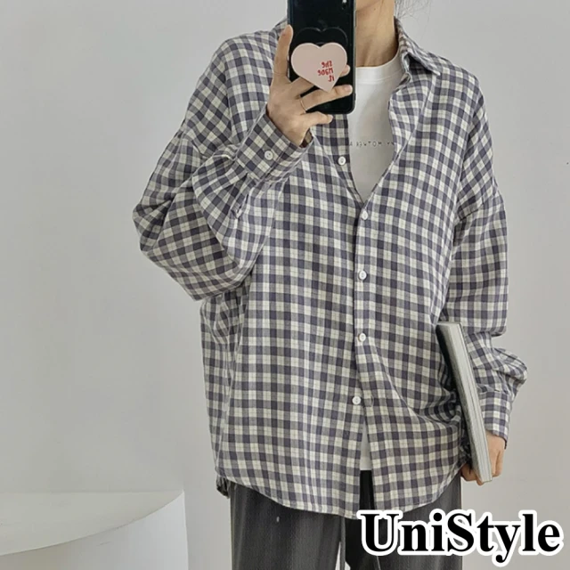 【UniStyle】格紋長袖襯衫 韓版清新撞色復古風 女 UPC8026(青白格)