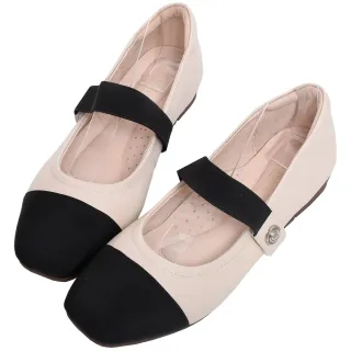 【Ann’S】微甜日記-腳背鬆緊雙色 真皮牛皮平底瑪莉珍娃娃鞋(黑米)