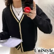 【UniStyle】長袖針織外套 韓版V領撞色上衣 女 UP99018(黑)