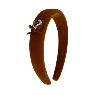 【MISS KOREA】韓國設計浪漫焦糖水鑽愛心蝴蝶結造型高顱頂髮箍 髮圈(水鑽髮圈 愛心髮圈 蝴蝶結髮圈)