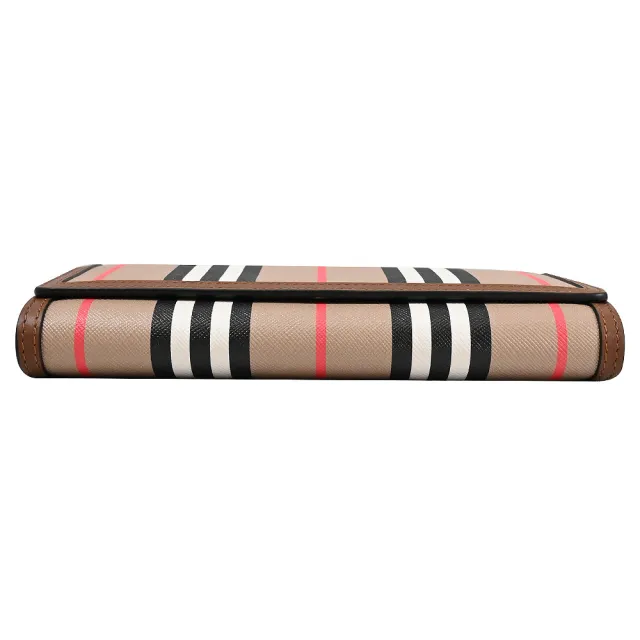 【BURBERRY 巴寶莉】WOC 英系經典條紋可拆翻蓋多卡長夾斜背包(駝)