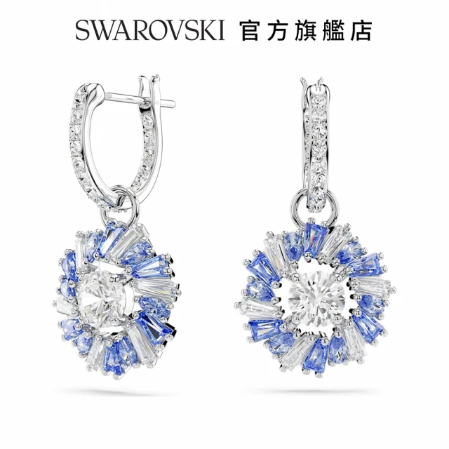 SWAROVSKI 官方直營 Idyllia 水滴形耳環 花朵 藍色 鍍白金色