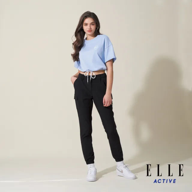 【ELLE ACTIVE】女款 四面彈休閒束口褲-黑色(EA24S2W3402#99)