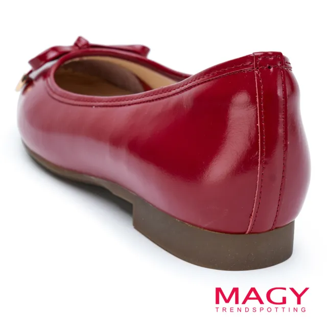 【MAGY】蝴蝶結真皮圓頭平底鞋(紅色)