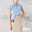 【IGD 英格麗】速達-網路獨賣款-文字印花條紋包袖襯衫(藍色)