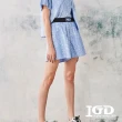 【IGD 英格麗】速達-網路獨賣款-文字印花條紋休閒寬短褲(藍色)
