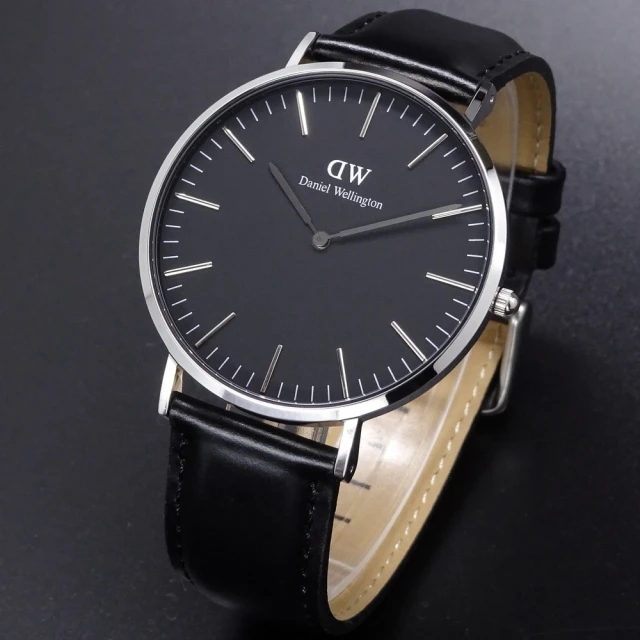 Daniel WellingtonDaniel Wellington Daniel Wellington皮革風格時尚腕錶黑+銀殼-40mm-DW00100133