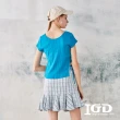 【IGD 英格麗】速達-網路獨賣款-側腰綁帶坑條短版圓領上衣(藍色)