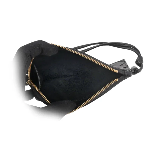 【BOTTEGA VENETA 寶緹嘉】L 型金色拉鍊小羊皮編織附鑰匙釦卡包/零錢包(黑色)