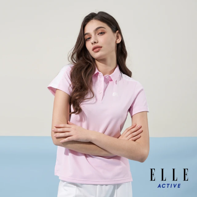 【ELLE ACTIVE】女款 休閒拼接短袖POLO衫-粉色(EA24M2W1103#72)