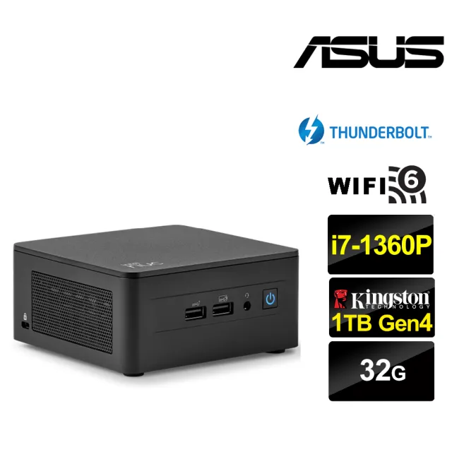 【ASUS 華碩】NUC i7十二核{朧月上校A} 迷你電腦(i7-1360P/32G/1TB M.2)