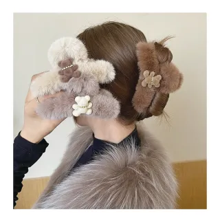 【HERA 赫拉】可愛毛絨鑲鑽小熊鯊魚夾/髮夾-3色 H110120327(小熊鯊魚夾/髮夾)