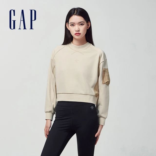 GAPGAP 女裝 Logo印花圓領大學T-米色(874451)