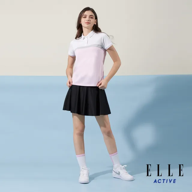 【ELLE ACTIVE】女款 休閒撞色拼接短袖POLO衫-粉紅色(EA24M2W1102#72)