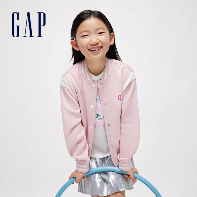 GAP 女童裝 Logo小熊印花立領棒球外套-粉紅色(890477)