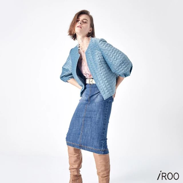 iROO 細條紋鬆糕式長裙折扣推薦