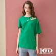 【IGD 英格麗】速達-網路獨賣款-挖肩不對稱袖上衣(綠色)