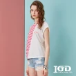 【IGD 英格麗】速達-網路獨賣款-挖肩不對稱條紋上衣(粉色)