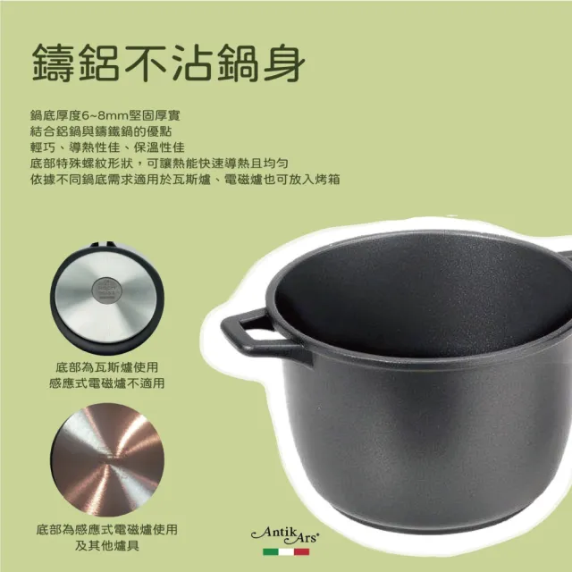 【AntikArs】經典可拆原木手柄 不沾鍋平底深鍋28cm(義大利製 贈法國製Pyrex耐熱玻璃鍋蓋 不沾鍋)