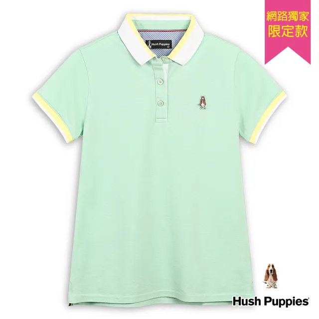 【Hush Puppies】女裝 POLO衫 經典配色刺繡狗POLO衫(淺綠 / 43201901)