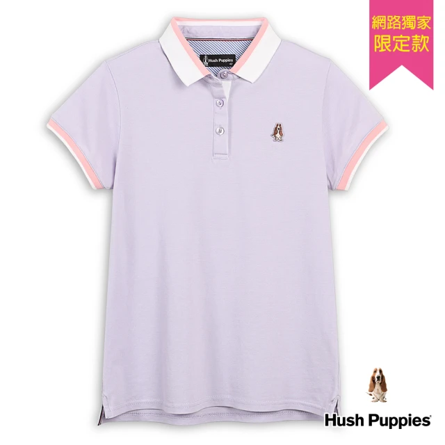 【Hush Puppies】女裝 POLO衫 經典配色刺繡狗POLO衫(淺紫 / 43201901)