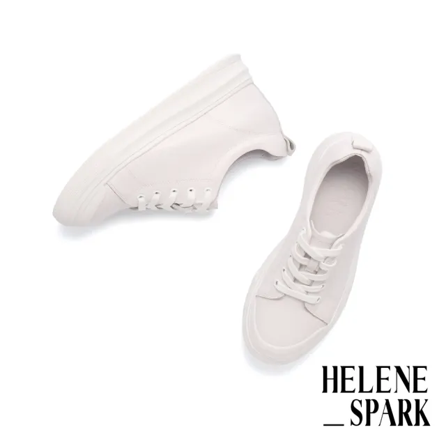 【HELENE_SPARK】簡約率性純色全真皮綁帶厚底休閒鞋(白)