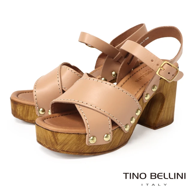 TINO BELLINI 貝里尼 義大利進口寬帶交叉厚底高跟涼鞋FSMT028(裸棕)