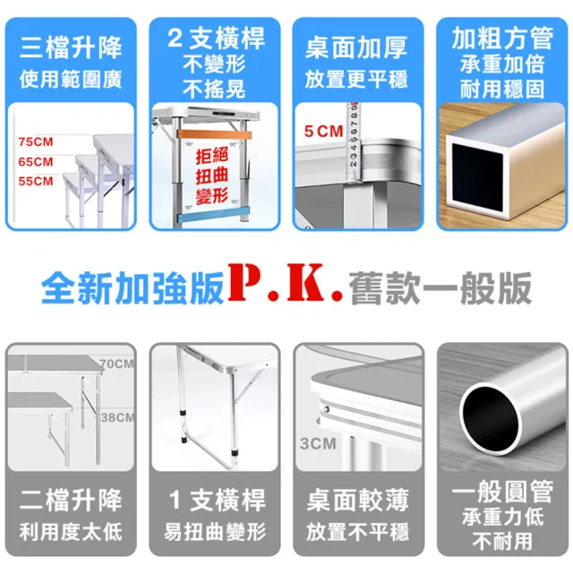 【DaoDi】鋁合金摺疊桌加粗方管升降露營桌(不含椅雙桿加固野餐桌/折疊桌/懶人桌)
