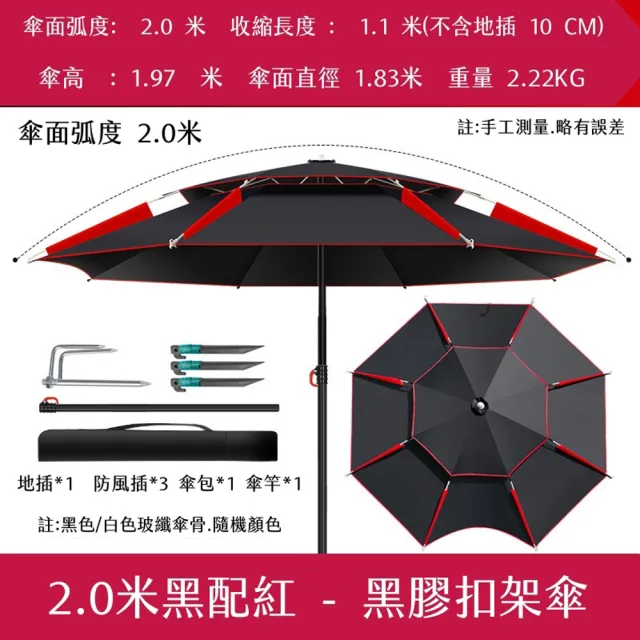 【H&R 安室家】2米釣魚遮陽傘 露營傘 沙灘傘 野餐傘 戶外遮陽 雨傘 陽傘