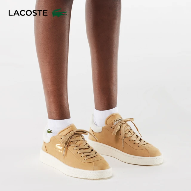 LACOSTE 女鞋-Baseshot優質皮革運動休閒鞋(卡其色)