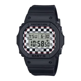【CASIO 卡西歐】滑板文化格子旗圖案時方形時尚腕錶 經典黑 37.9mm(BGD-565GS-1)
