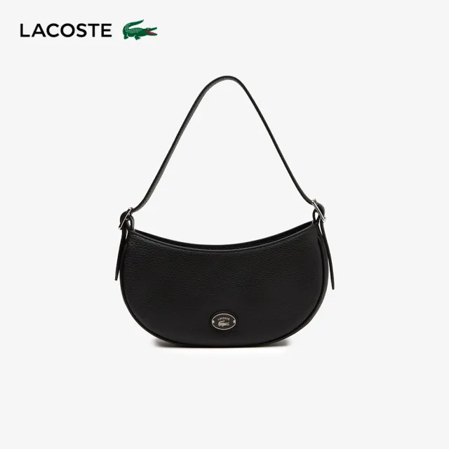 【LACOSTE】包款-女士頂級粒面皮革半月包(黑色)