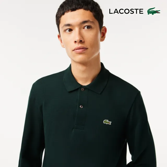 【LACOSTE】男裝-經典L1312長袖Polo衫(墨綠色)