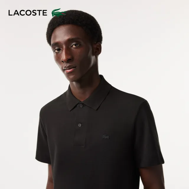 【LACOSTE】男裝-修身輕盈透氣短袖Polo衫(黑色)