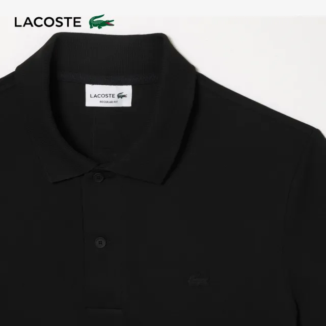 【LACOSTE】男裝-修身輕盈透氣短袖Polo衫(黑色)