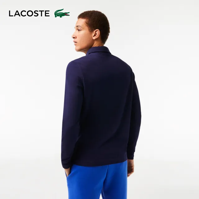 【LACOSTE】男裝-經典巴黎商務長袖Polo衫(藍色)