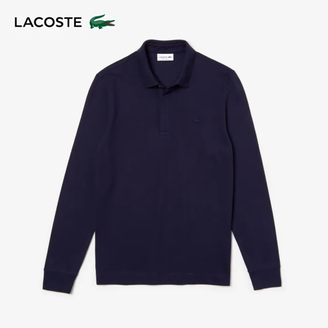 【LACOSTE】男裝-經典巴黎商務長袖Polo衫(藍色)