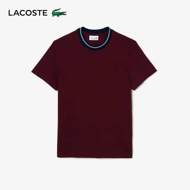 【LACOSTE】男裝-配色皮克領T恤(棗紅色)