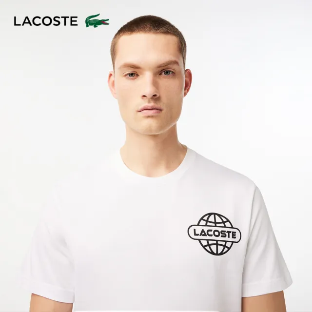 【LACOSTE】男裝-雙面文字logo印花厚磅純棉短袖T恤(白色)