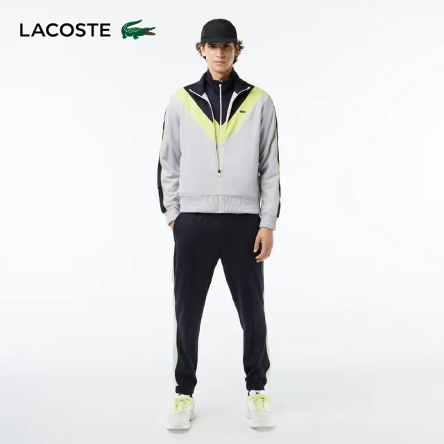 【LACOSTE】男裝-V型色塊拉鍊夾克(灰色)