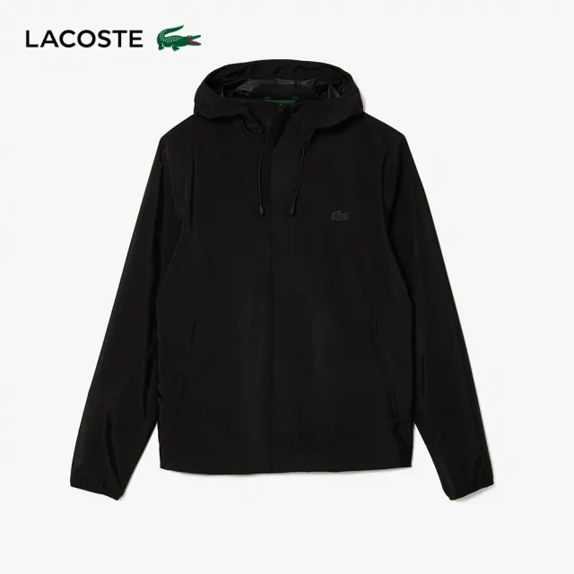 【LACOSTE】男裝-防潑水連帽夾克(黑色)