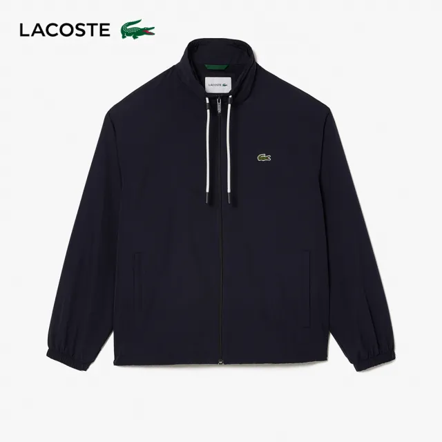 【LACOSTE】男裝-短版可拆兜帽夾克(深藍色)