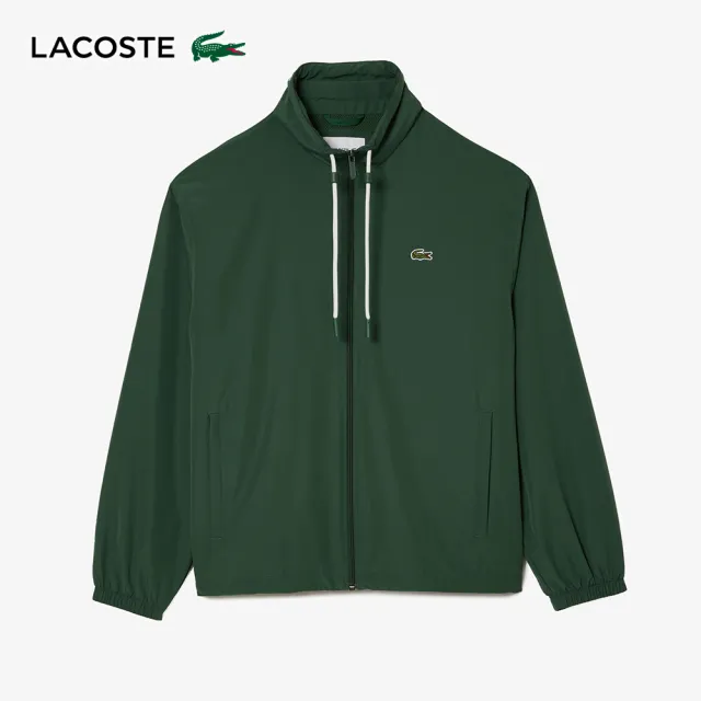 【LACOSTE】男裝-短版可拆兜帽夾克(深綠色)