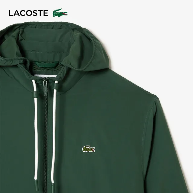 【LACOSTE】男裝-短版可拆兜帽夾克(深綠色)