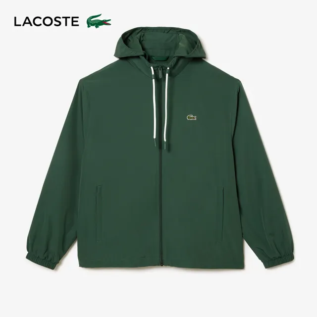 【LACOSTE】男裝-短版可拆兜帽夾克(深綠色)