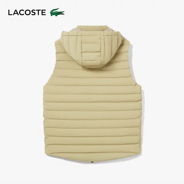 【LACOSTE】男裝-連帽素色羽絨背心外套(卡其色)