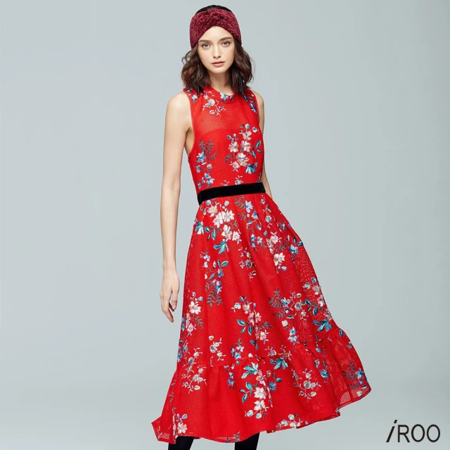 iROO 古典氣質女人花卉刺繡洋裝