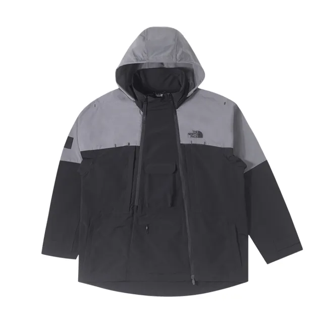 【The North Face 官方旗艦】北面UE男款灰色防風防潑水可收納連帽外套｜8857WOO