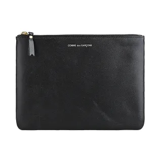 【Comme Des Garcons CDG】真皮 COMME DES GARCONS 川久保玲 燙金LOGO小牛皮拉鍊手拿包(真