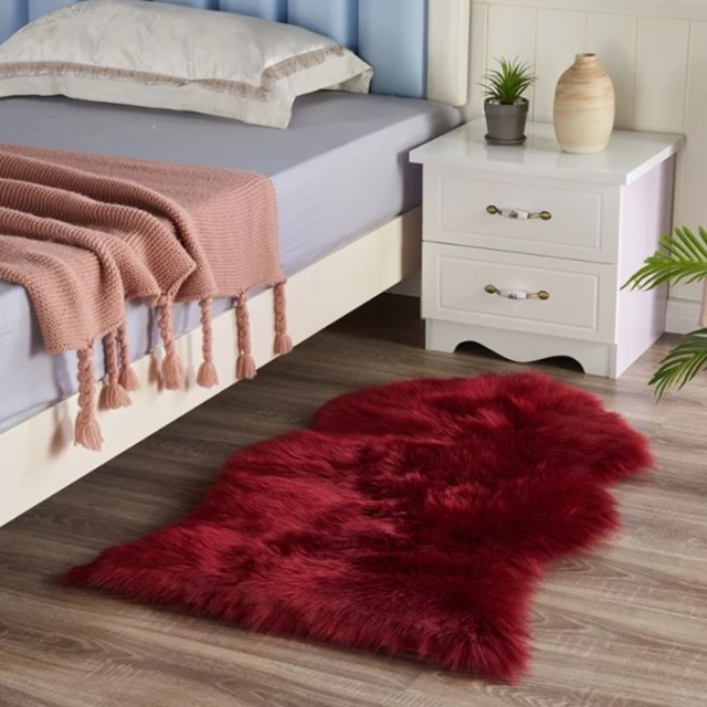 JENJEN 歐式仿羊毛地毯臥室沙發毛絨坐墊75*120cm(紅色)